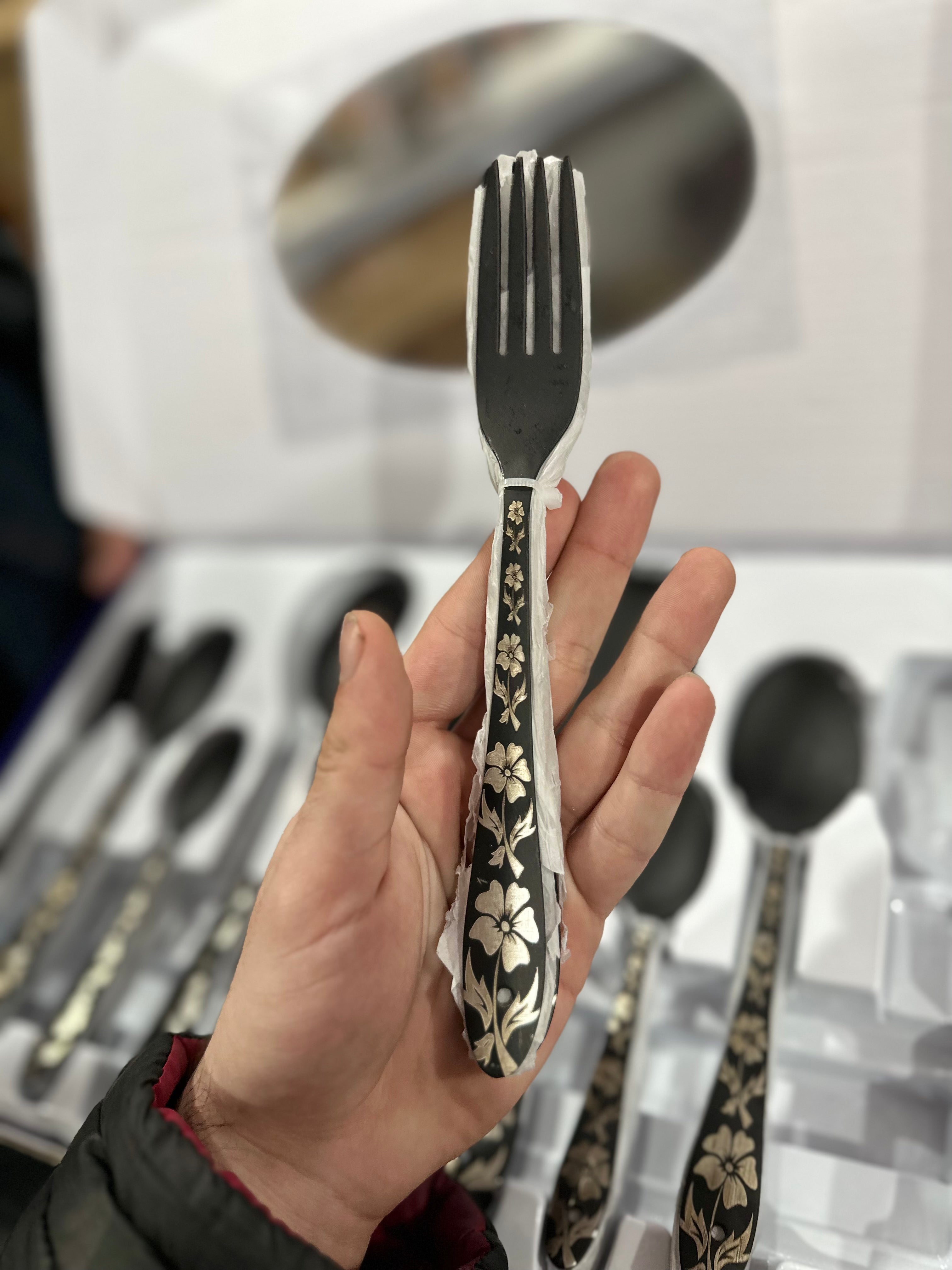 German Imported 52 Pcs MATTE BLACK CUTLERY SET