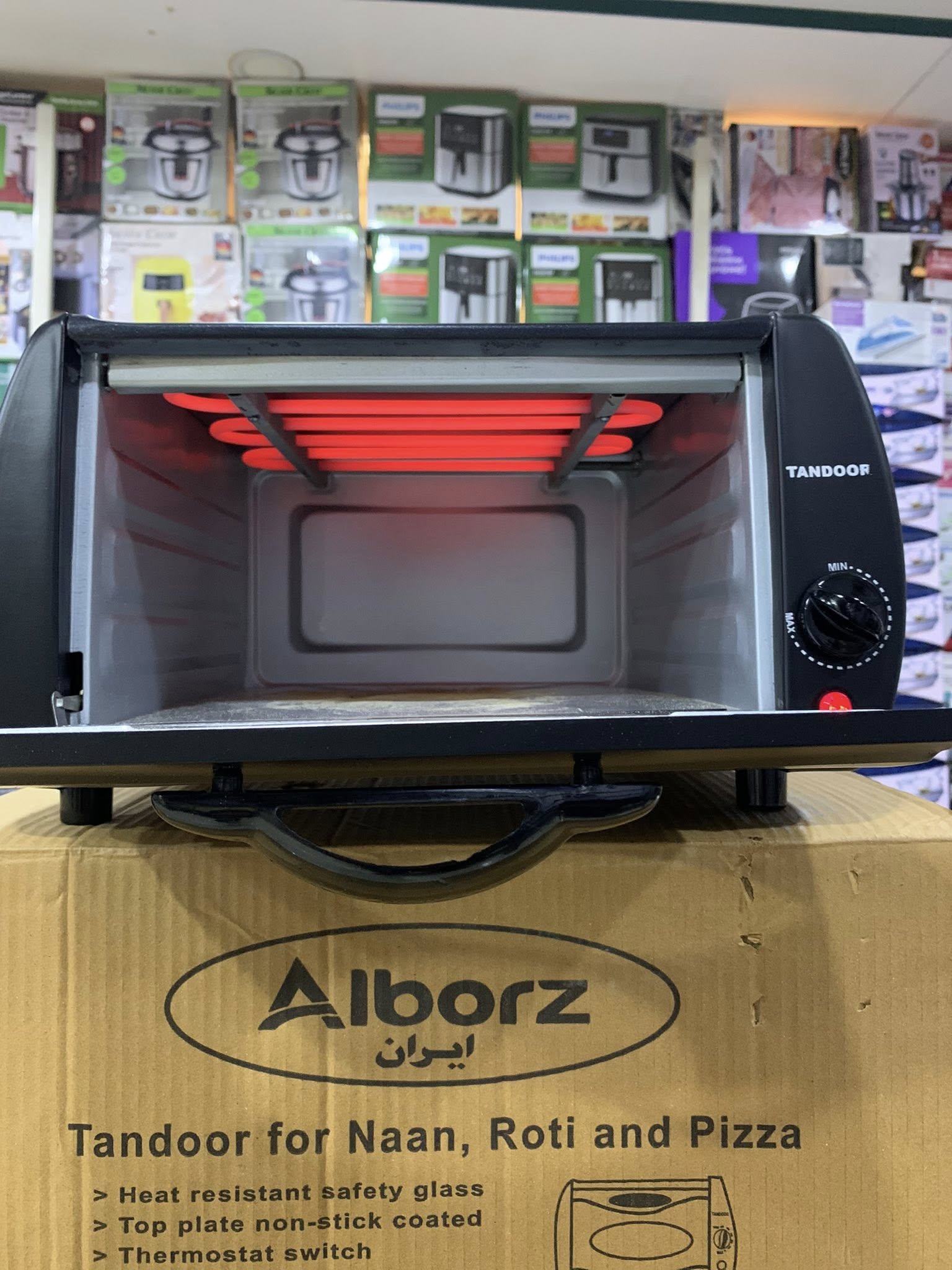 Alborz Irani Electric Tandoor – Multifunction Naan, Roti & Pizza Maker with Heat-Resistant Glass and Nonstick Top Plate