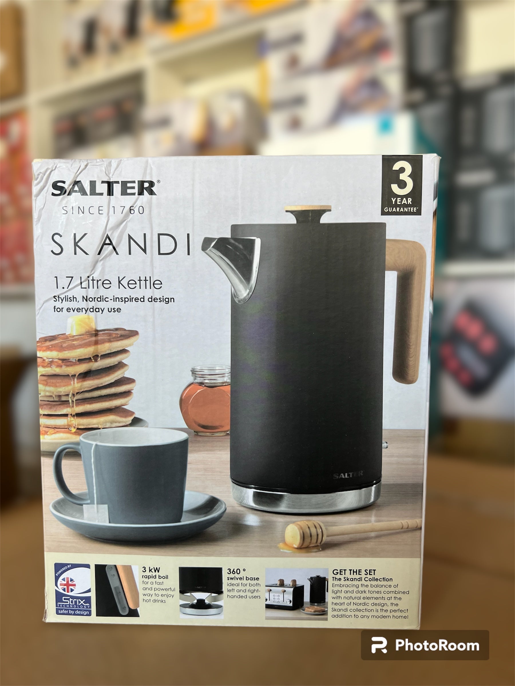 Original Salter 1.7Litre Electric Kettle Wooden LED & Handle